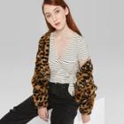 Women's Striped Short Sleeve Tie Front Wrap Top - Wild Fable Black