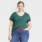 Women's Plus Size Short Sleeve V-neck T-shirt - Universal Thread Teal Green