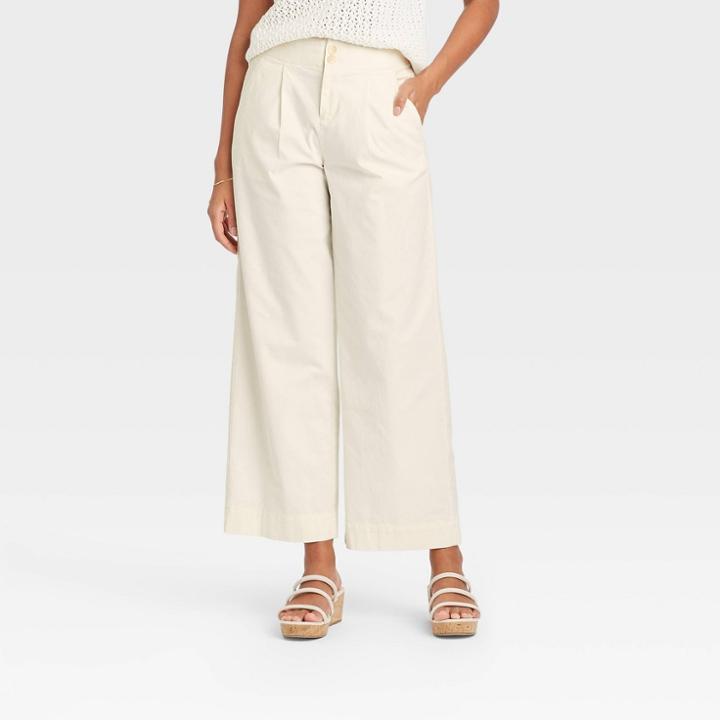 Women's High-rise Pleat Front Wide Leg Trousers - A New Day Cream