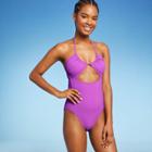 Juniors' Ribbed Tunneled U-neck One Piece - Xhilaration Neon Purple