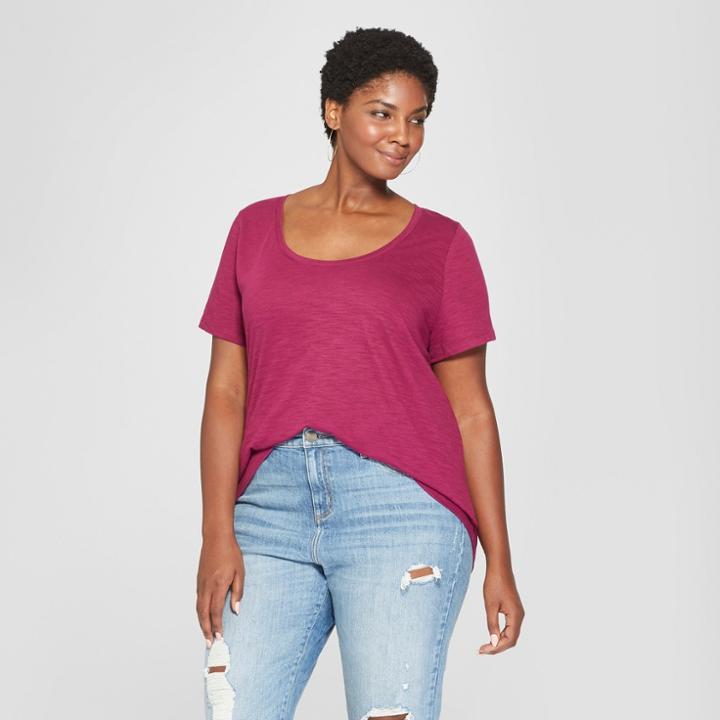 Women's Plus Size Scoop Neck Short Sleeve T-shirt - Ava & Viv Berry (pink)