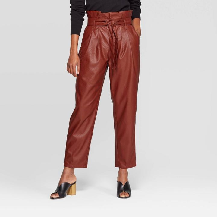 Women's Mid-rise Straight Leg Paperbag Pants - Who What Wear Red