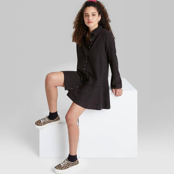 Women's Long Sleeve Shirtdress - Wild Fable Black