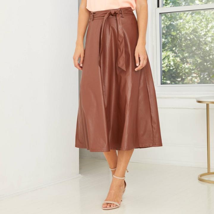 Women's Faux Leather Circle Midi Skirt - Who What Wear Brown