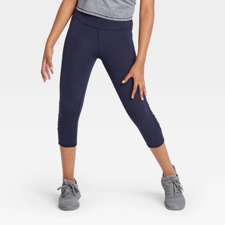 Girls' Ruched Performance Capri Leggings - All In Motion Navy Xs, Girl's, Blue