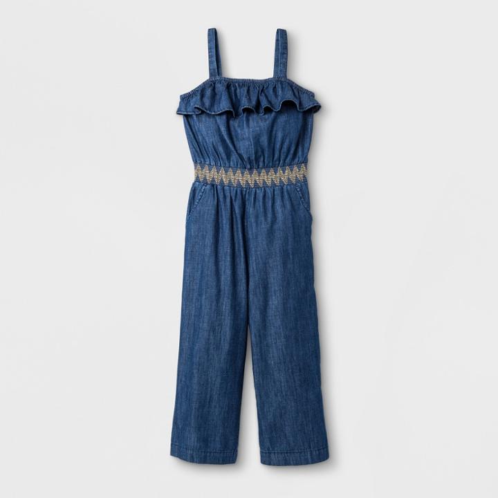 Girls' Sleeveless Medium Denim Wash Jumpsuit - Cat & Jack Blue