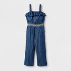 Girls' Sleeveless Medium Denim Wash Jumpsuit - Cat & Jack Blue