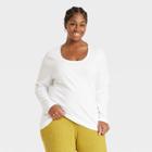 Women's Plus Size Slim Fit Long Sleeve Scoop Neck Ribbed T-shirt - Ava & Viv White