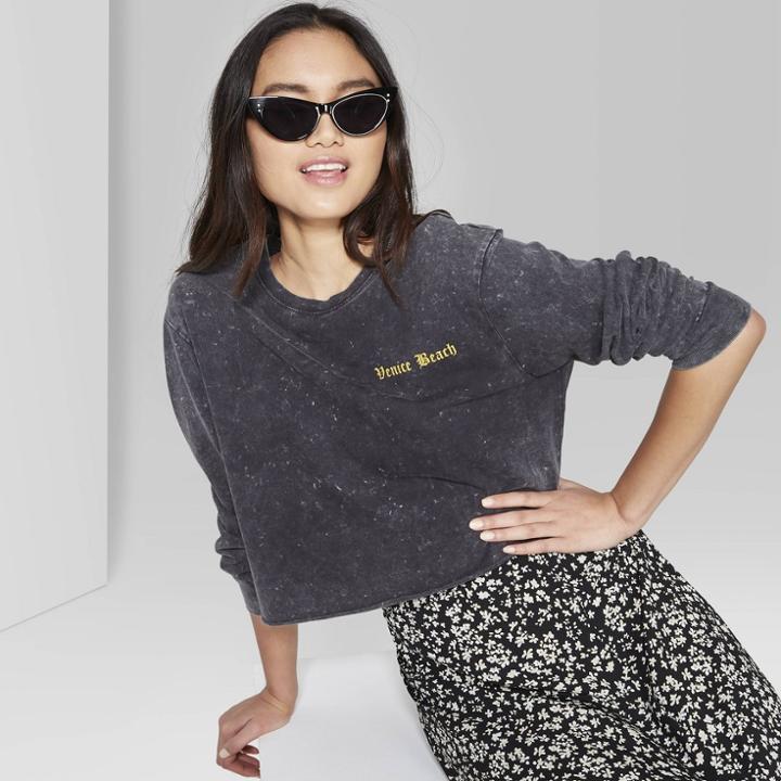 Women's Long Sleeve Crewneck Skater T-shirt - Wild Fable Black