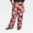 Women's Plus Size Floral Print High-rise Wide Leg Pants - Who What Wear Black