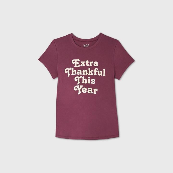 Maternity Short Sleeve Scoop Neck Extra Thankful This Year Graphic T-shirt - Isabel Maternity By Ingrid & Isabel Burgundy