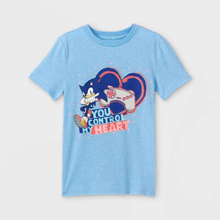 Boys' Sonic You Control My Heart Short Sleeve Graphic T-shirt - Heathered Blue