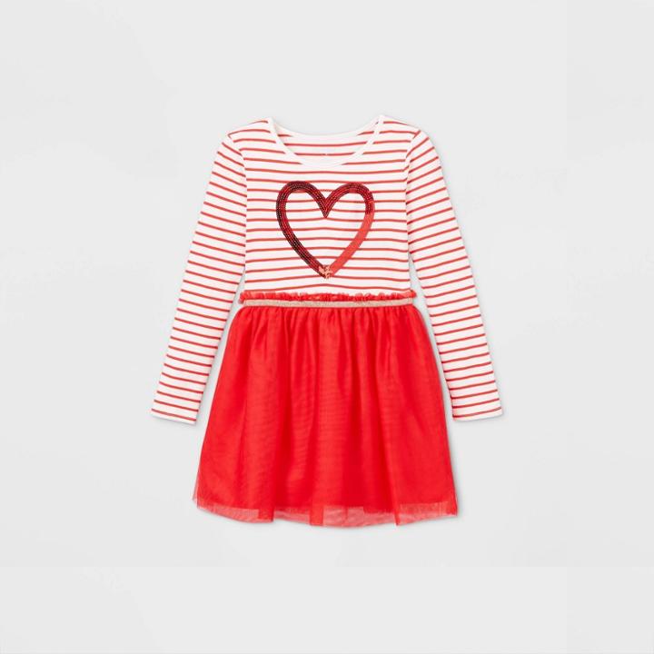 Girls' Striped Heart Long Sleeve Tulle Dress - Cat & Jack Red