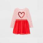 Girls' Striped Heart Long Sleeve Tulle Dress - Cat & Jack Red
