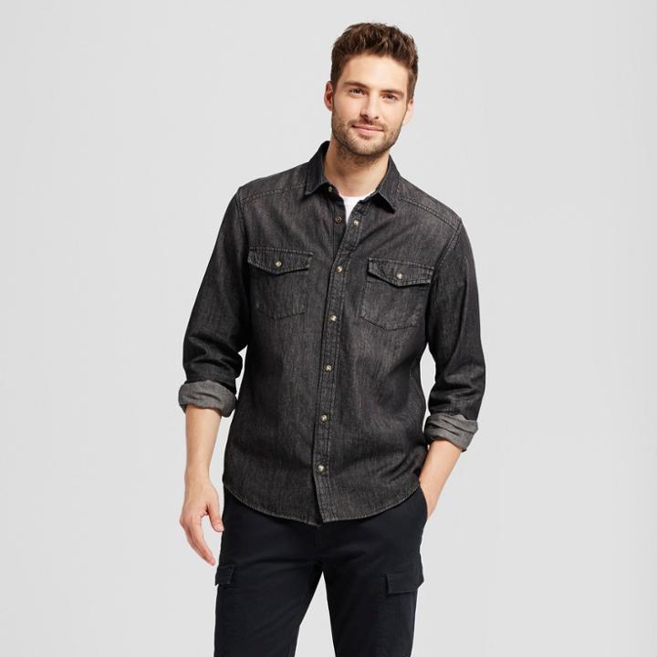Men's Long Sleeve Denim Shirt - Goodfellow & Co Black Wash