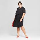 Women's Plus Size Belted Midi Shirt Dress - Ava & Viv Black X