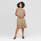 Women's Leopard Print Sleeveless Halter Neck A Line Midi Dress - Who What Wear Brown