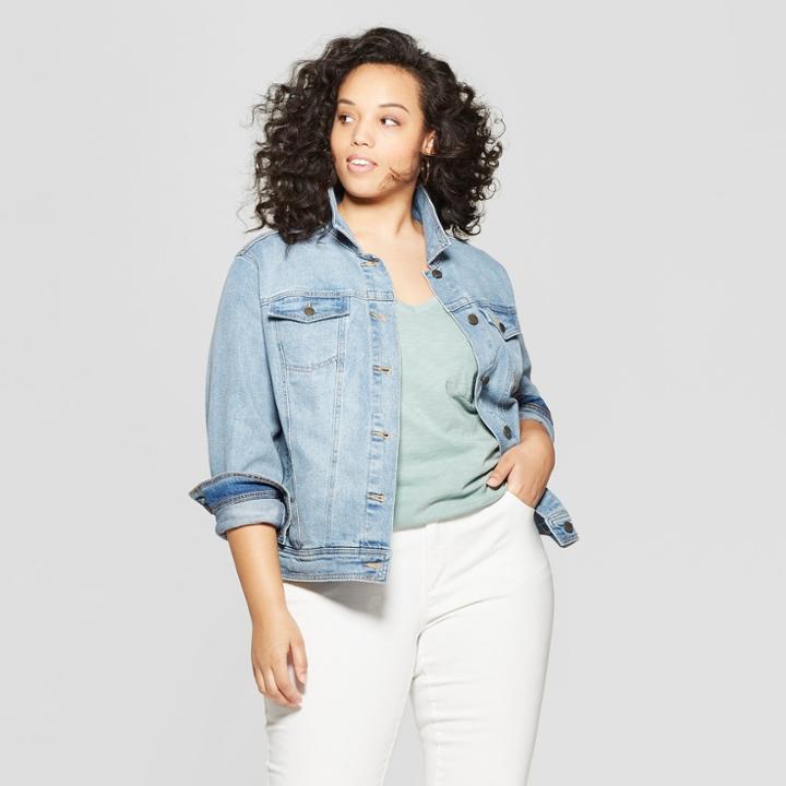 Women's Plus Size Freeborn Denim Jacket - Universal Thread Light Wash