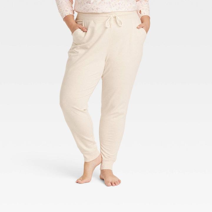Women's Plus Size French Terry Jogger Pants - All In Motion Oatmeal