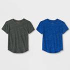 Toddler Boys' 2pk Heathered Short Sleeve T-shirt - Cat & Jack Olive/blue