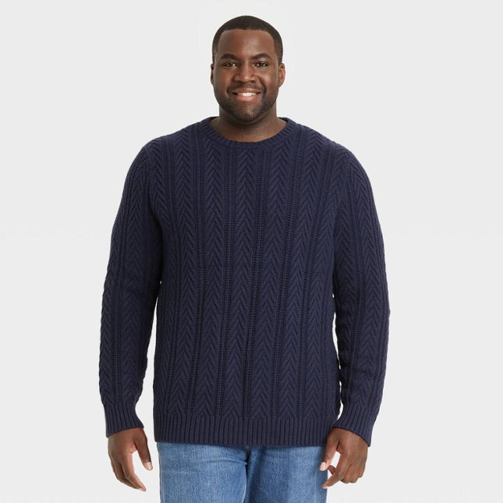 Men's Tall Regular Fit Crewneck Pullover Sweater - Goodfellow & Co Xavier Navy Mt, Xavier Blue