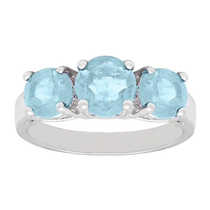 Distributed By Target 3.00 Ct.t.w. Round-cut Blue Topaz 3-stone Prong Set Ring Silver Plated (size 7), Blue/silver/grey