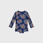 Toddler Girls' Floral Long Sleeve One Piece Swimsuit - Cat & Jack Navy