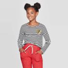 Girls' Long Sleeve Stripe Pocket T-shirt - Cat & Jack - Black/cream L, Girl's, Size: