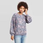 Women's Floral Print Long Sleeve Crewneck Sweatshirt - Knox Rose Gray