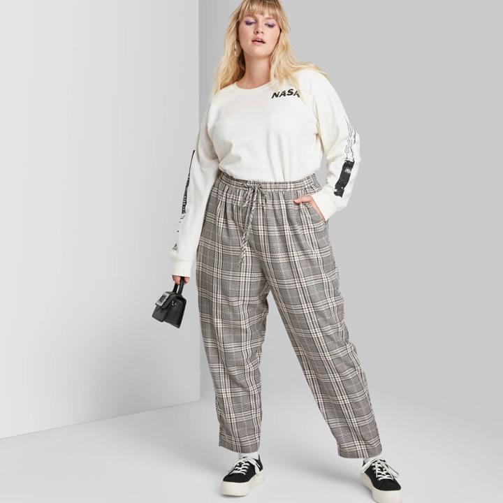 Women's Plus Size Striped High-rise Elastic Waist Capri Pants - Wild Fable Rose 1x, Women's,