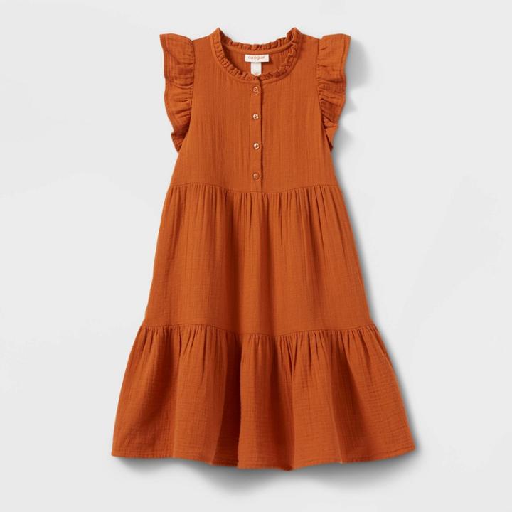 Girls' Button-front Woven Gauze Dress - Cat & Jack Cinnamon
