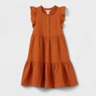 Girls' Button-front Woven Gauze Dress - Cat & Jack Cinnamon