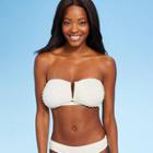 Women's Gingham Textured V-wire Bandeau Bikini Top - Kona Sol White D/dd Cup