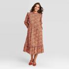 Women's Floral Print Balloon Long Sleeve Ruffle Dress - Universal Thread Brown