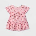Girls' Printed Tiered Short Sleeve Woven Top - Cat & Jack Light Pink