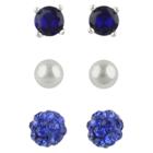 Target Round Post And Fireball Crystal Earrings Set Of 3 - Blue,
