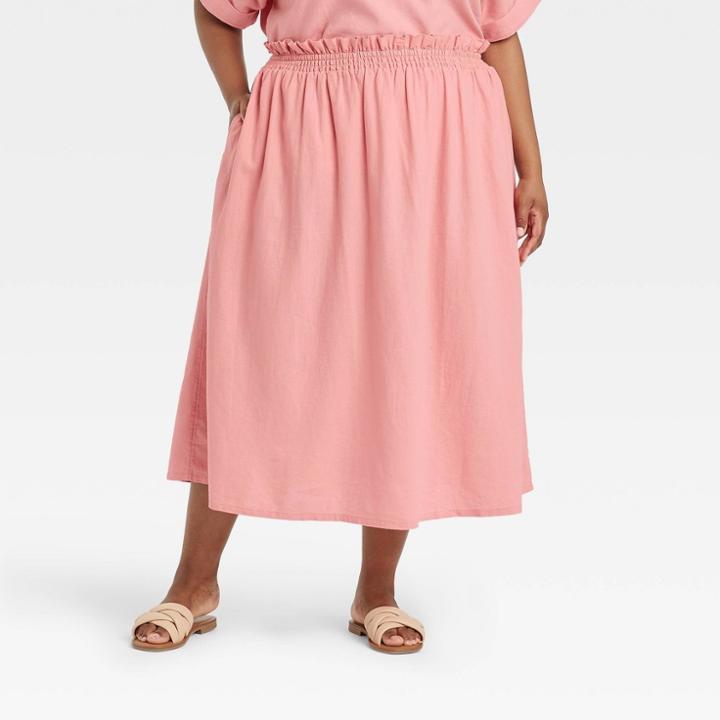 Women's Plus Size Smocked Waist Midi Skirt - A New Day