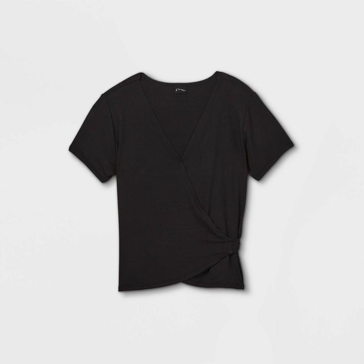Girls' Wrap Short Sleeve Top - Art Class Black