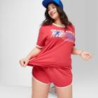 Women's Plus Size Ascot + Hart Short Sleeve Ringer Graphic T-shirt - Red