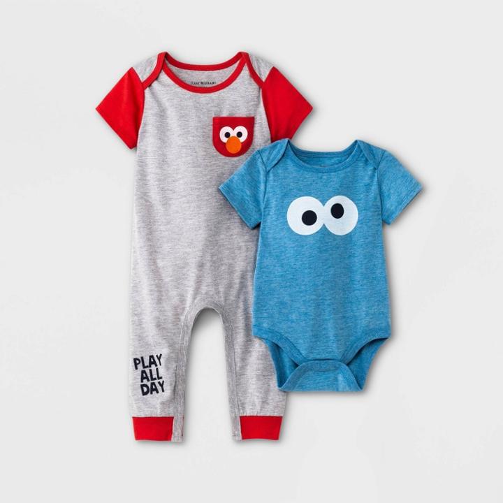 Baby Boys' 2pk Sesame Street Romper Set - Heather Gray Newborn