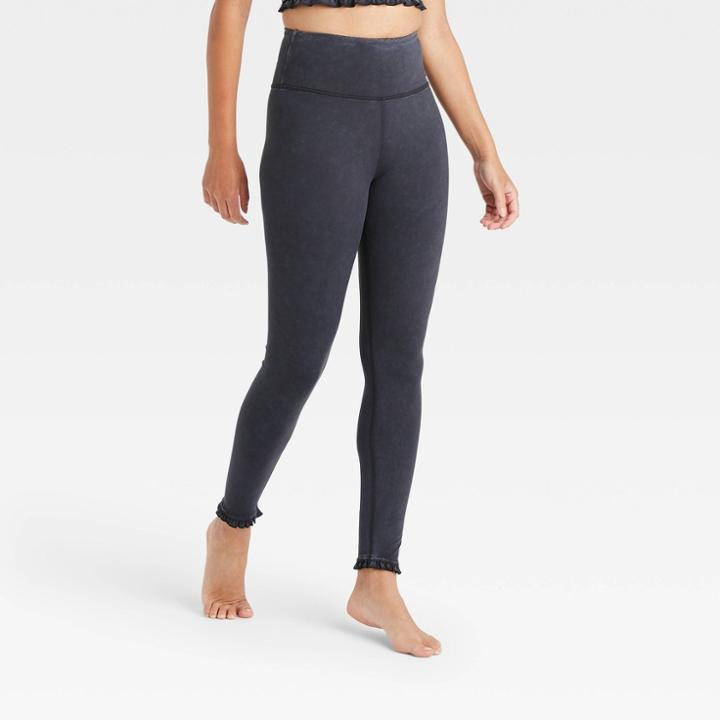 Women's High-waisted 7/8 Leggings With Ruffle Hem - Joylab Black Wash