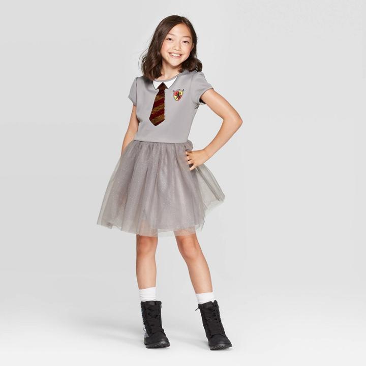 Petitegirls' Harry Potter Flip Sequin Short Sleeve Dress With Cloak - Gray/black