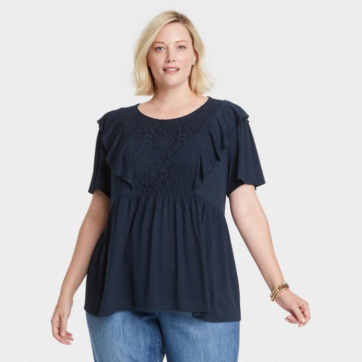 Women's Plus Size Flutter Short Sleeve Blouse - Knox Rose Indigo