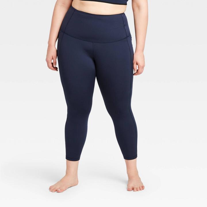 Women's Plus Size Contour Power Waist High-rise 7/8 Leggings With Stash Pocket 25 - All In Motion Navy 1x, Women's, Size: