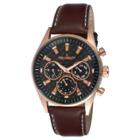 Peugeot Watches Men's Peugeot Stainless Steel Multi-function Leather Strap Watch - Rose/ Brown