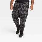 Men's Big & Tall Camo Print Cotton Tapered Fleece Cargo Joggers - All In Motion Black/silver