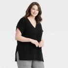 Women's Plus Size V-neck Sweater Vest - A New Day Black