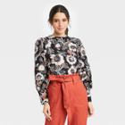 Women's Floral Print Long Balloon Sleeve Button-back Top - Who What Wear