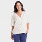 Women's 3/4 Sleeve Gauze Button-down Shirt - Knox Rose White