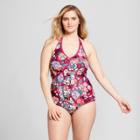 Sea Angel Women's Floral Plunge One Piece - Maroon Floral